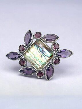 K.C. Abalone and Purple Rhinestone Brooch